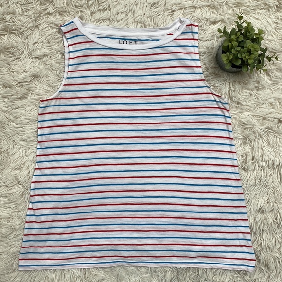 Loft Sleeveless Striped Tee ๐ White Red & Blue - Picture 3 of 10